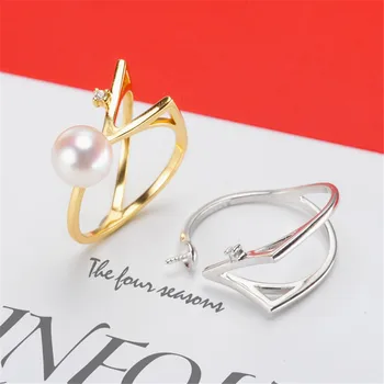 

Real S925 Sterling silver Adjustable Blank Ring Base Fit Half hole Beads DIY Ring Jewelry Findings Making