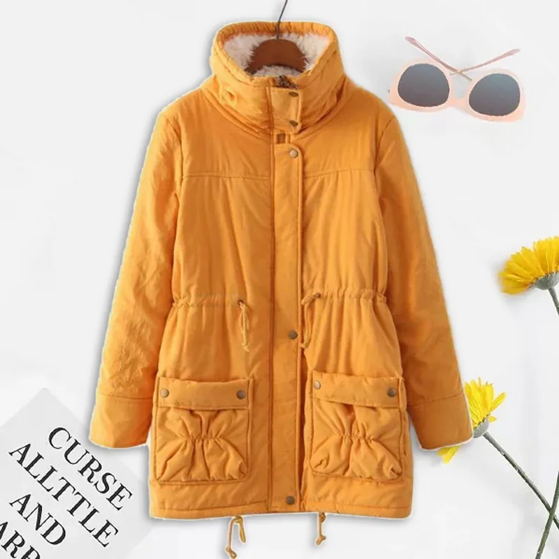 Зимняя куртка, женская теплая парка, Повседневная тонкая женская флисовая однотонная куртка с меховым воротником, верхняя одежда, пальто, 3XL, Chaqueta Mujer, пальто для женщин - Цвет: yellow