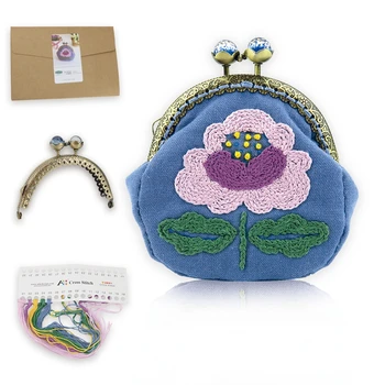 

Embroidery Purse Making Kits Purse Frame Kiss Clasp Big Flower Cross Stitch Needlework Sewing Stitching Handmade Bag