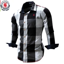 Новые мужчины Хлопок клетчатая рубашка Длинные рукава Тонкий Fit Платье Рубашки Casual Мода Бизнес Социальная рубашка Плюс размер M-3XL 099