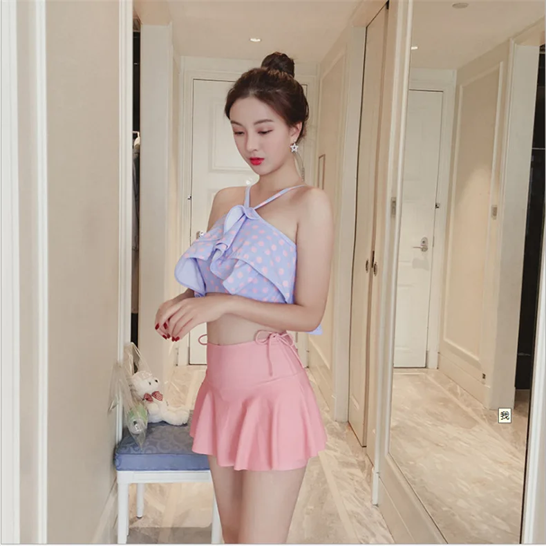 

2019 New Style Slimming Hot Springs Bathing Suit Women's Conservative Bikini Two-Piece Set Dotted Hipster Split Skirt-Swimwear