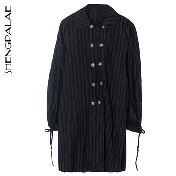 

SHENGPALAE 2020 New Spring Windbreaker Long Sleeve Turn-down Collar Vintage Style Double-breasted Long Coat Suit ZA3501