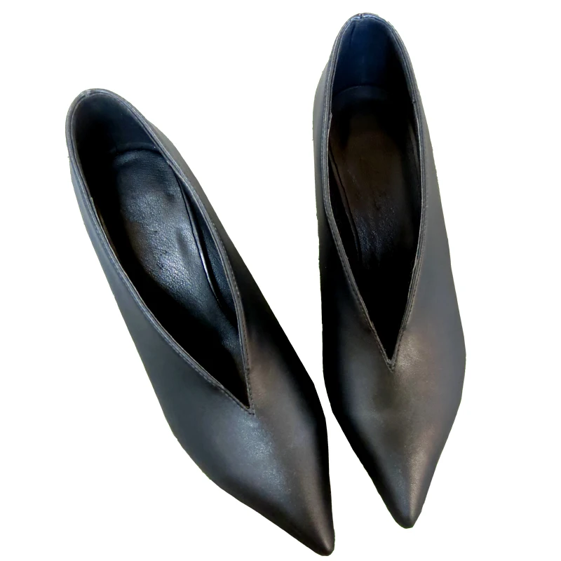

Early spring new pointed single shoes women's high heel leather shallow mouth v mouth with women's shoes