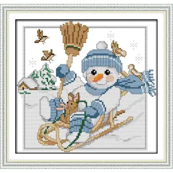 

Joy Sunday A Christmas Snowman Cross Stitch Kit Pattern Canvas DMC 14CT Cross Stitch Set DIY Christmas Home Decoration Send Gift