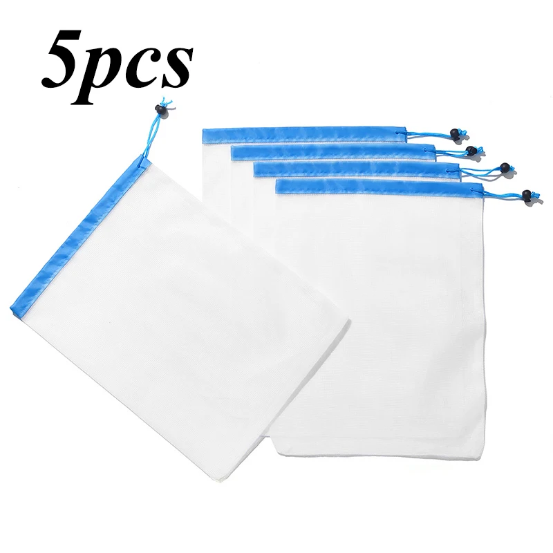 L-5pcs 15 шт./лот Экологичные моющиеся сетчатые мешки для хранения продуктов Многоразовые для хранения фруктов и овощей - Цвет: L-5pcs