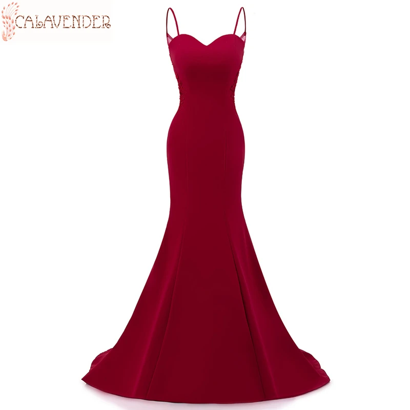 

Spaghetti Burgundy Maid of Honor Dresses Lace Appliques Mermaid Bridesmaid Dresses Lace Up Back Wedding Party Dresses