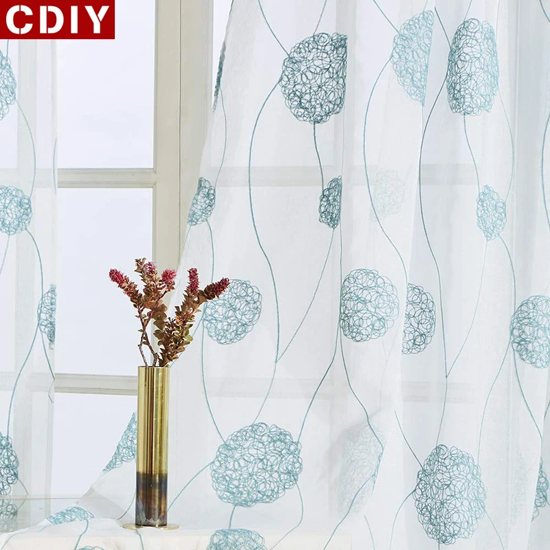 CDIY-cortinas de ventana transparentes bordadas para dormitorio, sala de estar, cocina, gasa, color blanco