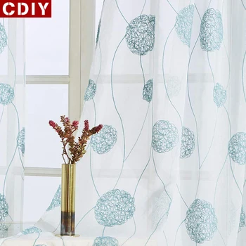 

CDIY White Embroidered Sheer Window Curtains Tulle Curtain for Bedroom Living Room Kitchen Voile Curtains for Blind Drapes