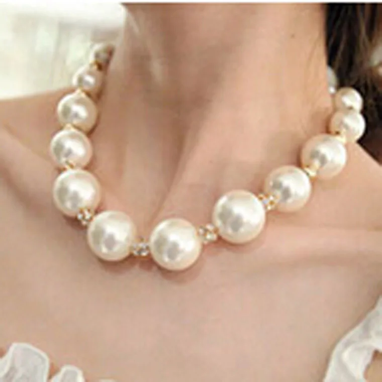 Korean Classic Pearl Necklace round imitation pearl hand-drilled Ball Necklace Chain for women