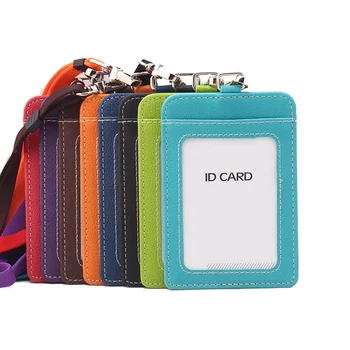 

Men Women PU Leather Card Holder Essential Neck Strap Employee Badge Card Cover + Lanyard ID Bus Card Case