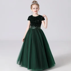 Sequins Flower Girl Dresses Wedding Bridesmaid Tulle Puffy Skirt Girls Birthday Party Pageant Gown Floor Length