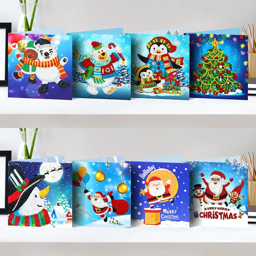 

8pcs 5D DIY Diamond Painting Greeting Card Special Shaped Diamond Embroidery Christmas Cards Postcards Birthday Xmas Gift