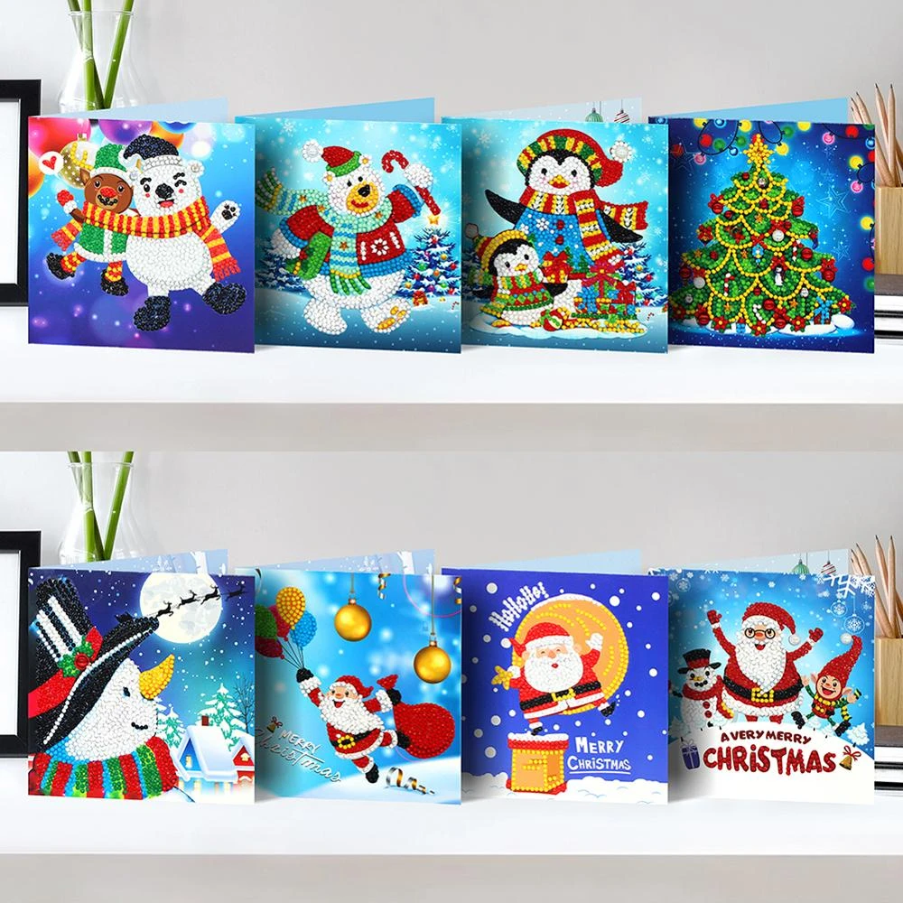 8pcs DIY Christmas Greeting Cards Set 5D Diamond Painting Birthday Gift Art