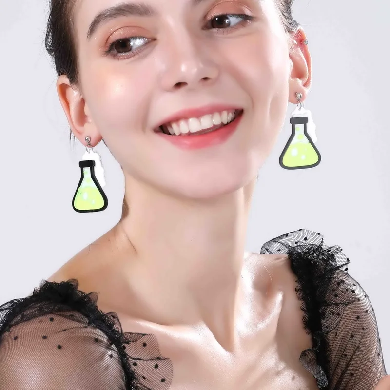 

Green Pink Personalized Funny Measuring Cup Experimental Bottle Acrylic Drop Earrings Women Trendy Exaggerated Dangle Earrings