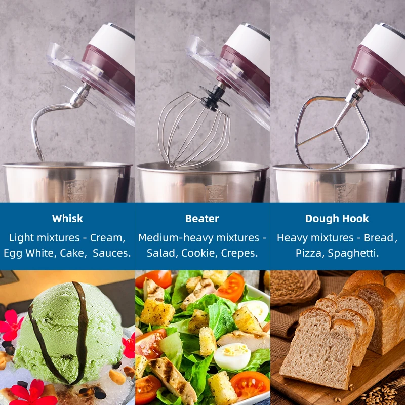 Sunatur Stand Mixer 1300W/5.5L Stainless Steel Bowl Cake Kitchen Food Blender Cream Egg Whisk Cake Dough Kneader Bread Maker