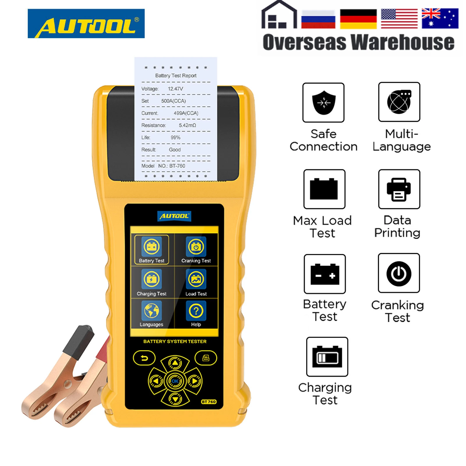 Тестер аккумуляторной батареи автомобиля AUTOOL BT760 6- 32 В цветной экран анализатор