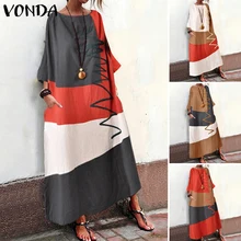 VONDA, женское винтажное лоскутное платье, богемные платья, осень, хлопок, повседневные, 3/4 рукав, вечерние, Vestido, пляжный сарафан размера плюс