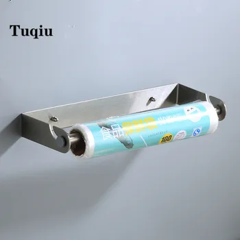 

Nail Free Kitchen preserative film holder rack shelf 304 Stainless Steel bathroom accessories nickle or black paper rack