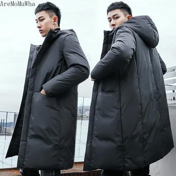 

AreMoMuWha Down Jacket Men's Long Over The Knee Coat 2019 Winter Korean Version of The Thickening Slim Youth Tide Jacket QX1254