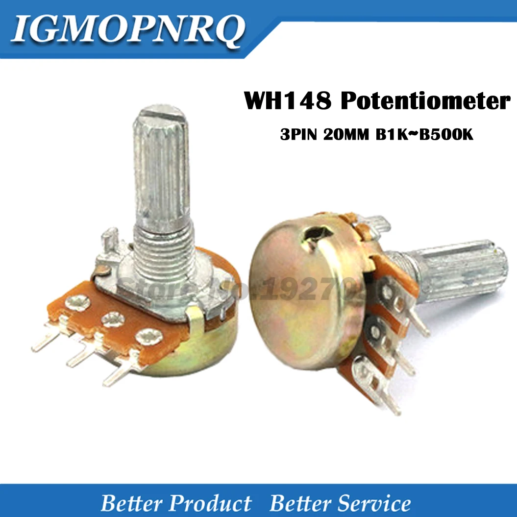 

100 шт. WH148 B1K B2K B5K B10K B20K B50K B100K B500K 3Pin 20 мм вал двухканальный усилитель мощности стерео потенциометр 1K, 2K 5K 10K 50K 100K 1 м