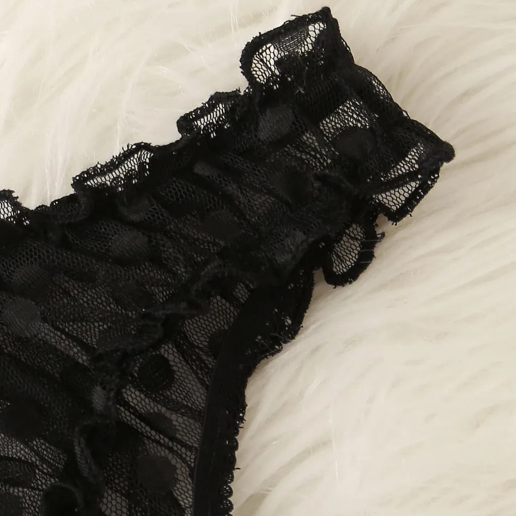 Women Underwear Set Sexy Dot Mesh Bra Bowknot Underpants Black Lingerie Set S-XL soutien gorge sans armatures 3