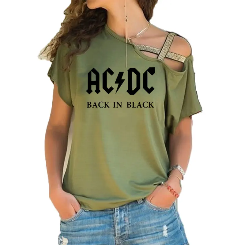 Группа ACDC футболка в стиле рок женские ACDC с буквенным принтом футболки хип хоп Рэп музыка асимметричное, с короткими рукавами Skew Крест повязки топы тройник - Цвет: 5