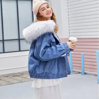 

ZQLZ Winter Denim Jacket Women 2020 New Hooded Casual Single Breasted Warm Thick Parka Mujer Loose Coat Female