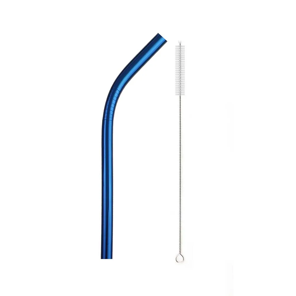 1Pcs Bent Blue 1 шт многоразовая соломинка из нержавеющей стали, соломинка шириной 12 мм, металлическая соломинка, набор жемчужных молочных коктейлей, пузырьковая чайная соломинка с чистящей щеткой - Цвет: 1Pcs Bent Blue