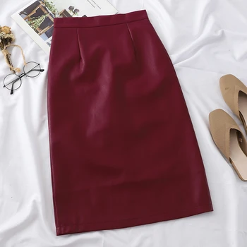 HELIAR PU Leather Solid Silt Skirts Women High Waist Straight Midi Skirts Highstreet Skirts 2019 Fall Midi Skirts Women 6