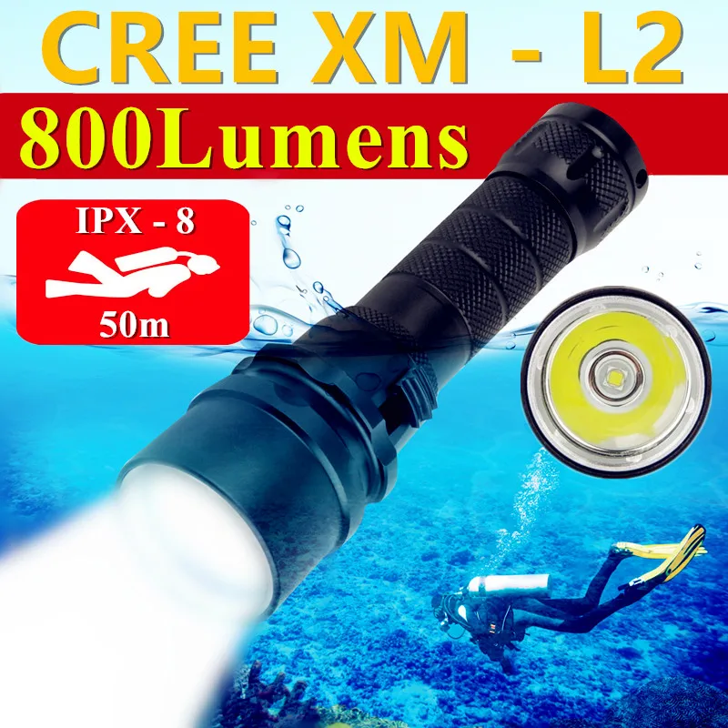 

XM-L2 Профессиональный Подводный фонарь для дайвинга, 50 м, IPX8, водонепроницаемый светодиодный фонарик для дайвинга, уличный фонарь для кемпинга