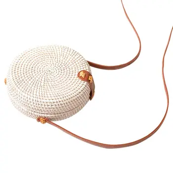 

Rattan Woven Bag Bag Wrap Round Package, Department Of Classical Art, Handmade White Mini Woven Bag Pu Shoulder Strap(White)