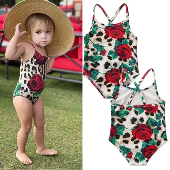 

Children's Swimsuit One Piece Swimwear For Children Girl Summer Swimsuit Kids Cute Crisscross Back Leopard Floral Print Swimwear