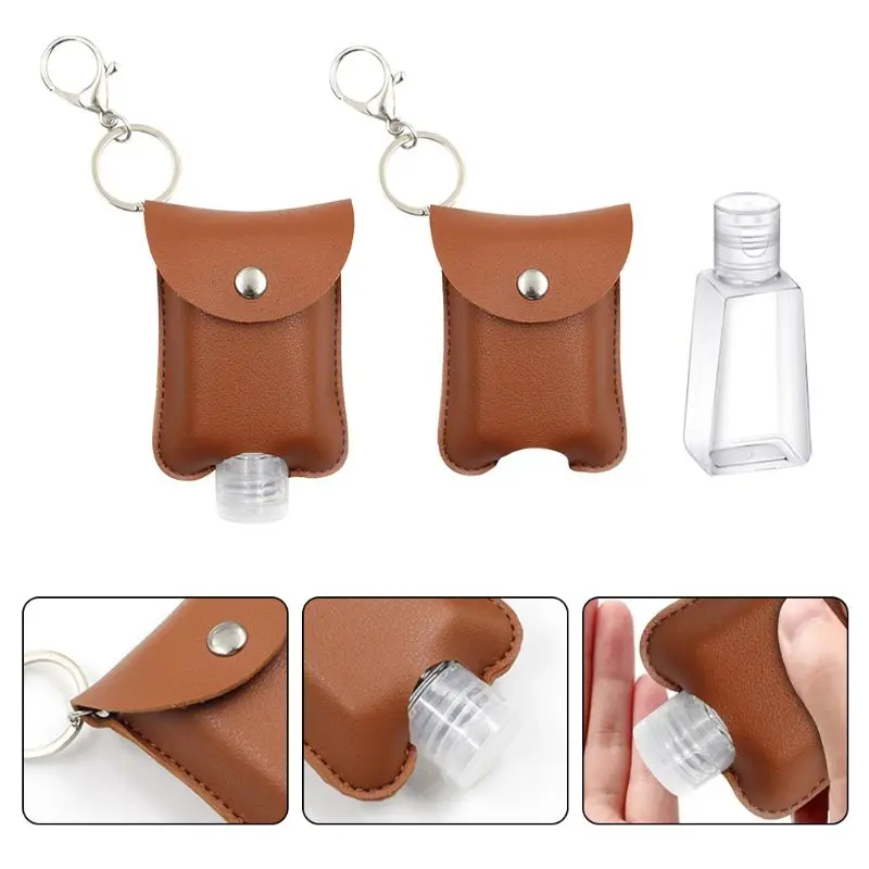 

Portable Faux Leather Keychain Holder for 20ml Hand Sanitizer Refillable Bottle