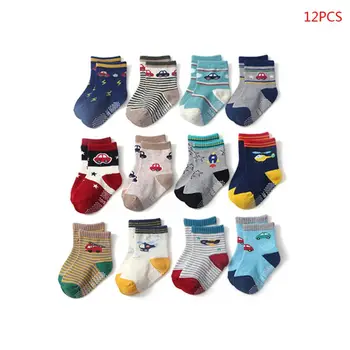 

12 Pair/Set Toddler Baby Cotton Socks Elastic Anti Slip Socks for Boys Girls