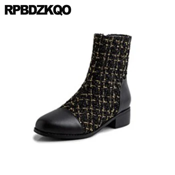 

plus size black fashion short thick winter women ankle boots 2019 round toe big fur white block ladies shoes designer 10 chunky