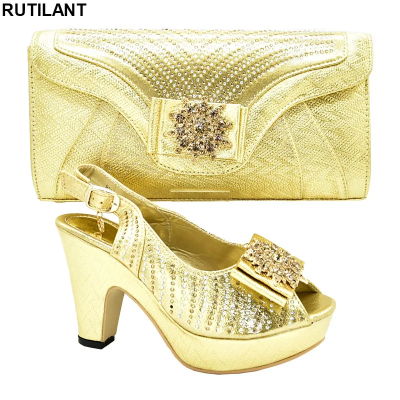 

Nigerian Women Wedding Shoes and Bag Set Decorated with Appliques Elegant Women Pumps Italian Shoes with Matching Bags Elegant