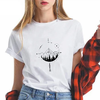 

New Women T-shirts Футболка женская Cute Plus Size Punk Vintage Streetwear Harajuku Cool Mountain forest Tattoo designs Tshirt