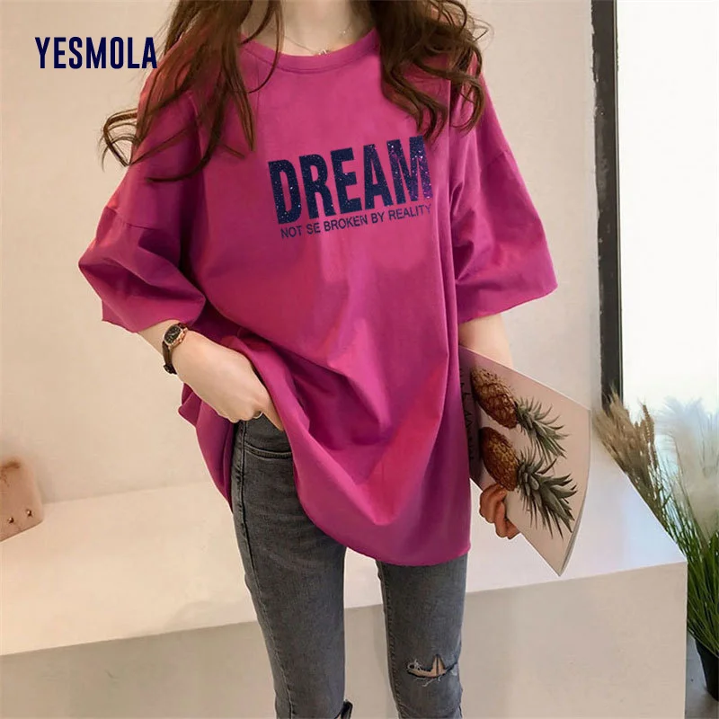 

YESMOLA Korean Short Sleeve T-shirt Women's Fashion Top in 2021 Summer 90s Students Casual Women Wear Streetwear O-neck Tshirt