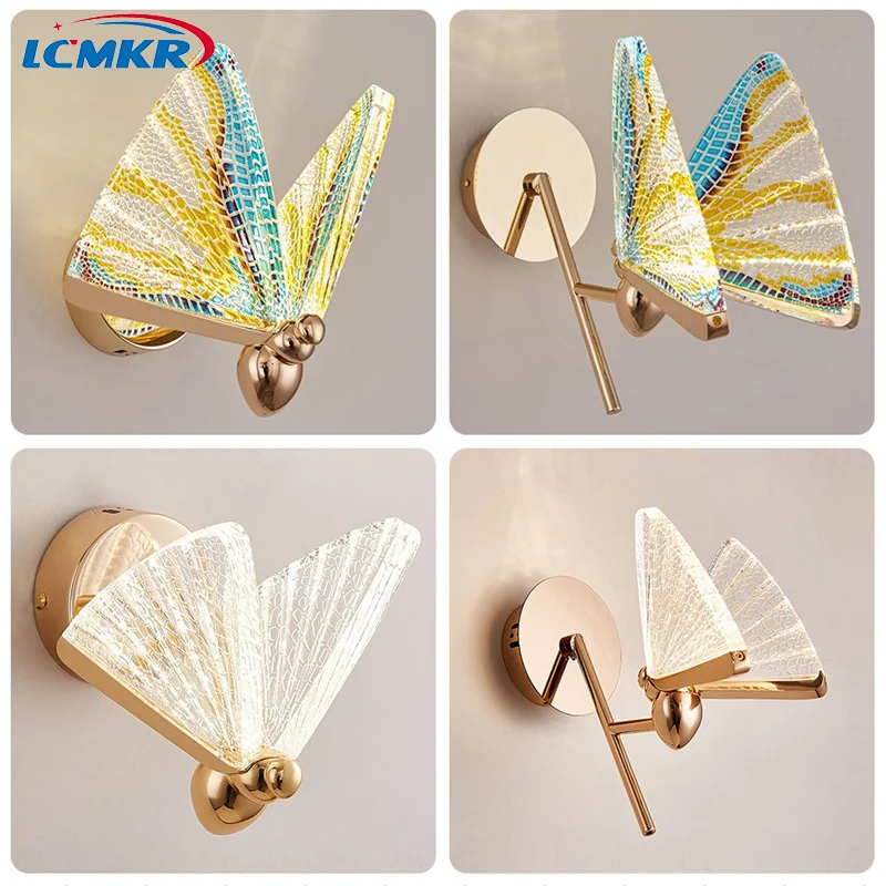 Butterfly Wall Lamp Creative Colorful Led Wall Light Nordic Minimalist luxury Staircase Bedroom Bedside Corridor Aisle Lighting wall mounted light fixture
