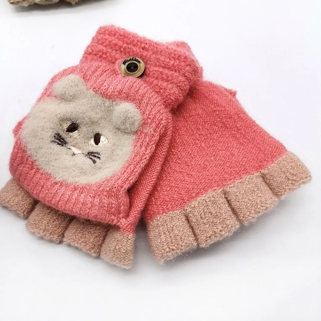 Winter Warm Knitted Convertible Flip Top Fingerless Mittens Gloves baby boy girl kids child children's kniited gloves mitten