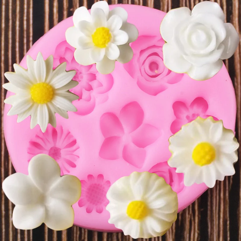 Flower Silicone Mold Rose Daisy Plumeria Chocolate Fondant Cake Decorating Tools 