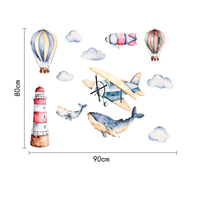 Акварельный самолет Маяк Наклейка на стену для детей Настенная Наклейка для комнаты домашний декор обои для детской гостиницы мультфильм художественные фрески