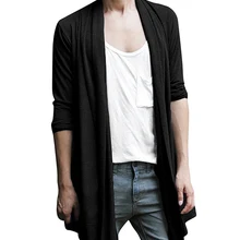 Мужчины шаль воротник высокий-низкий подол длинный кардиган черный XXL