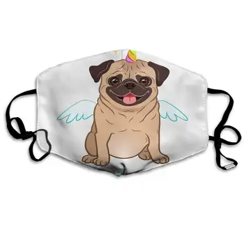 

Swono Mask Dog,Cute Unicorn Pug Dog with Horn and Wings Polyester Anti Dust Face Mask-Washable and Reusable Mask for Cycling