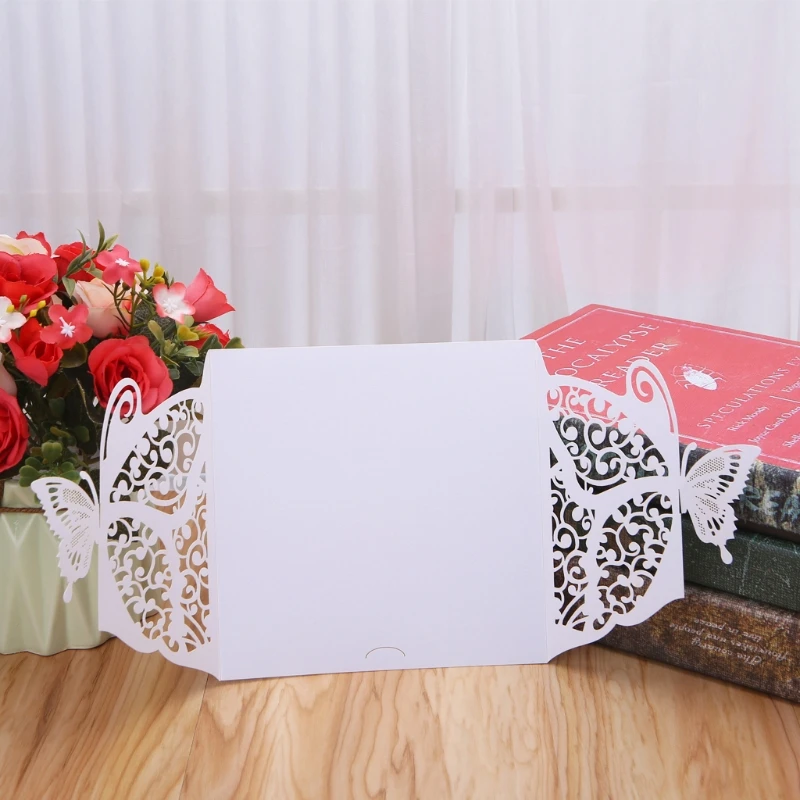  10Pcs Wedding Invitation Cards Kits With Envelopes Seals Personalized Printing E65B - 4.00027E+12