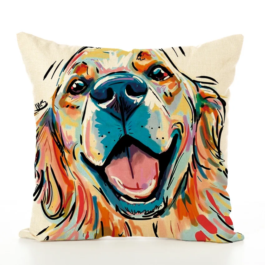 

AOJIAO Amazon Painted Dog Creative Linen Cushion Pillow Case Office Lumbar Pillow with Textile Pillow
