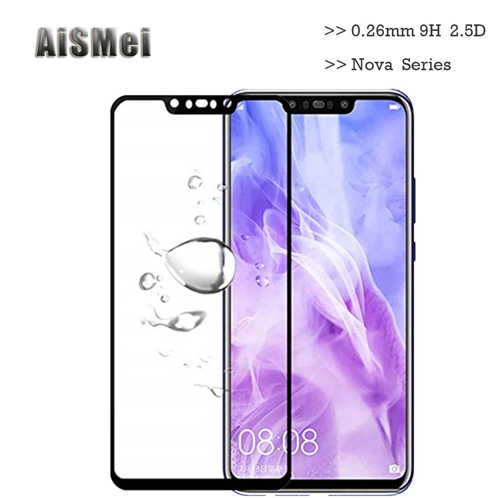 AiSMei 9H Full Cover Tempered Protective Glass for Huawei Nova 2 3 4 i Screen Protector 2i 3i 4i | Мобильные телефоны и