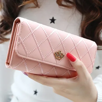 

Women Wallet Korean Version Long Buckle Buckle Lingge Three Fold Bills Folder Ladies Clutch Bag Wallet Card Package ZF10313