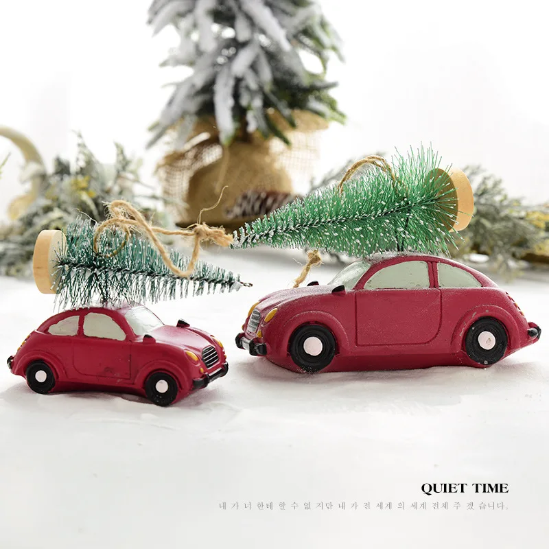 Полимерный Американский мини автомобиль тянет рождественскую елку небольшое украшение для рабочего стола рождественские украшения кулон Xmax орнамент QW248