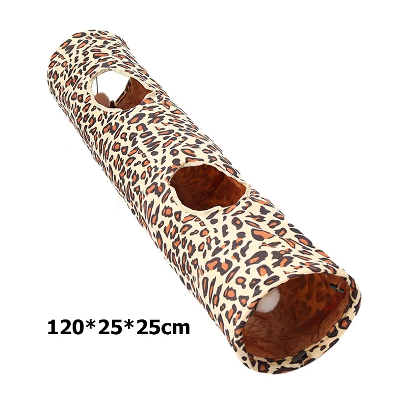 Leopard Print Foldabe туннель для домашних питомцев, для помещений и улицы, обучающие игрушки для кошек, котенок, кролик, животные, игрушки для игры в туннели, 2/3 отверстий - Цвет: Leopard Print